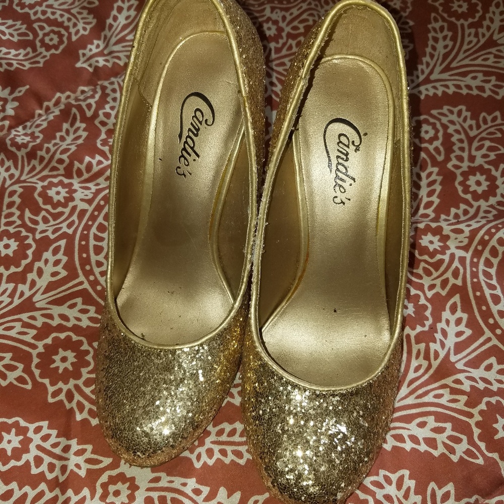 Candies Ladies Gold sequined heels